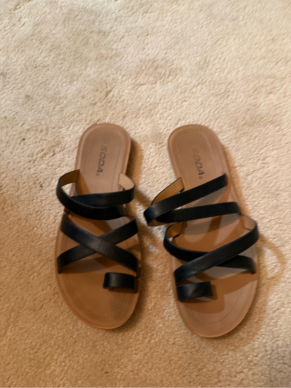 Soda Black Strappy Slide Sandals for Women